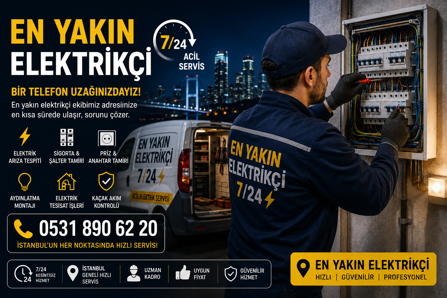 İstanbul en yakın elektrikçi ekibi gece acil elektrik arızasına müdahale ediyor